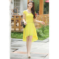 Women Short Length Fit Waist Chiffon Dress Yellow