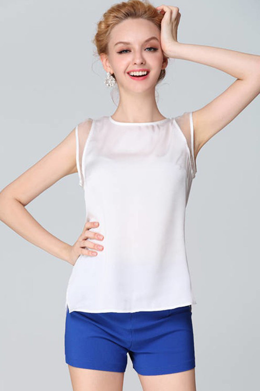 Women Solid Colored Elegant Sleeveless Lightweight Soft Breathable Summer Top