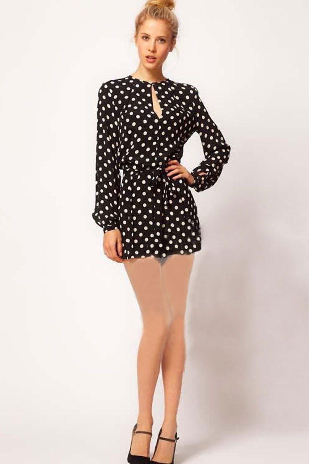 Women Polka Dots Short Halter Skirt Dress Black