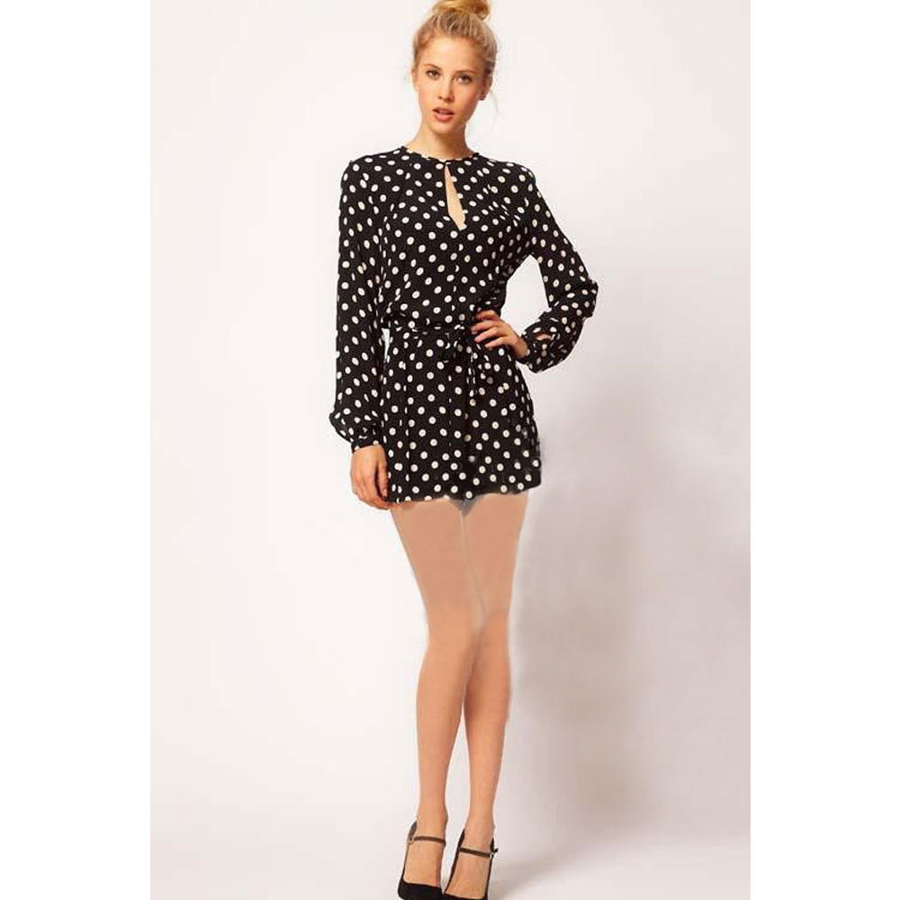 Women Polka Dots Short Halter Skirt Dress Black