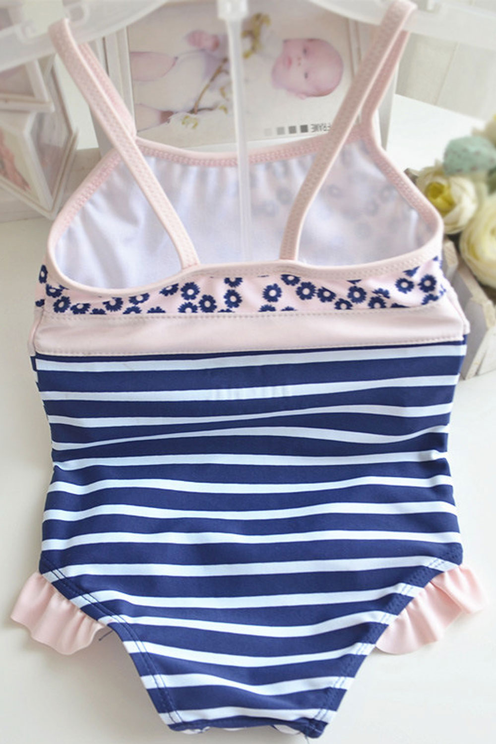 Toddler Girls Striped Cute One Piece Strap Neck Swimwear