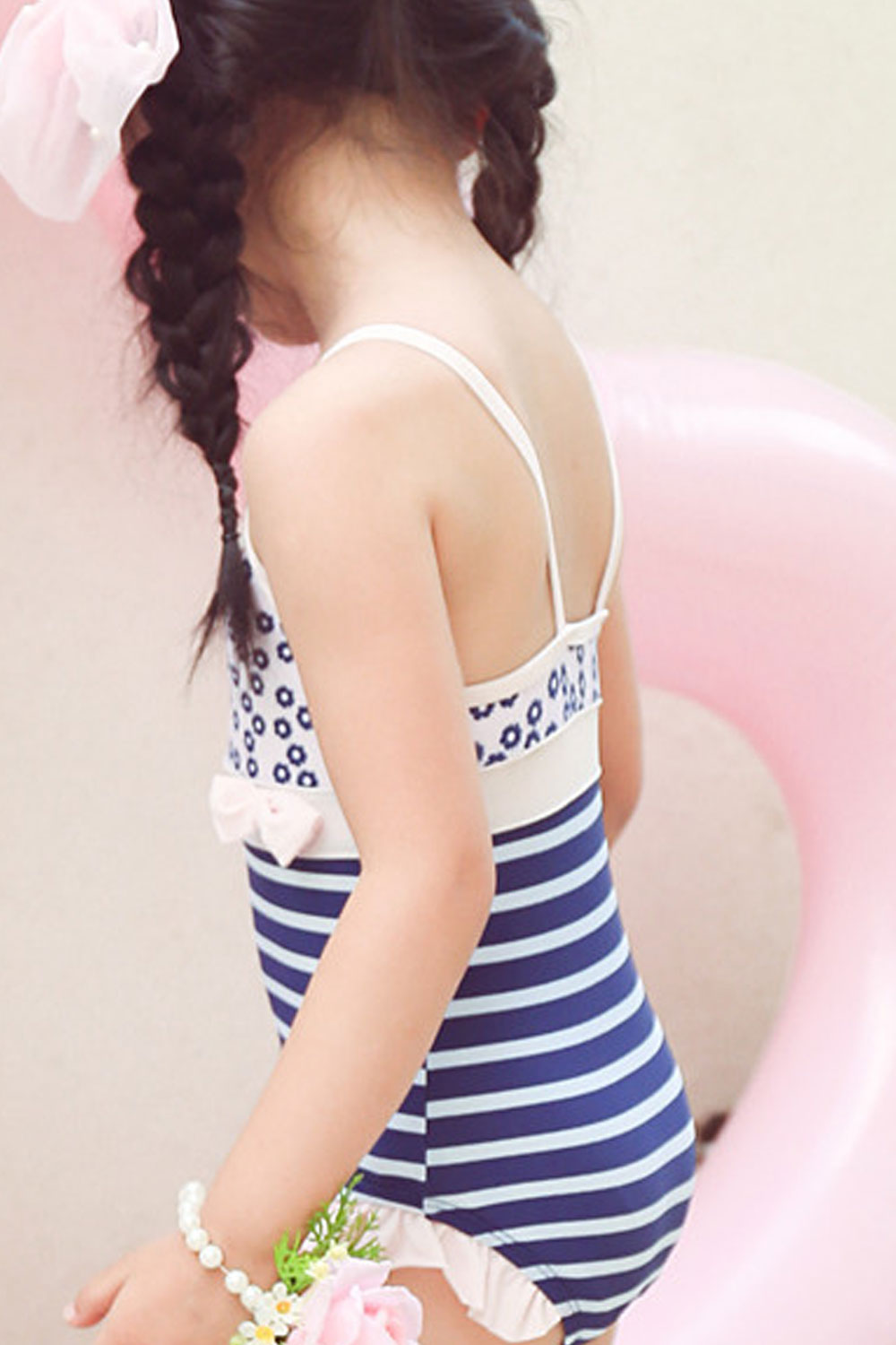 Toddler Girls Striped Cute One Piece Strap Neck Swimwear