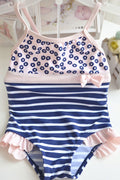 Toddler Girls Striped Cute One Piece Strap Neck Swimwear