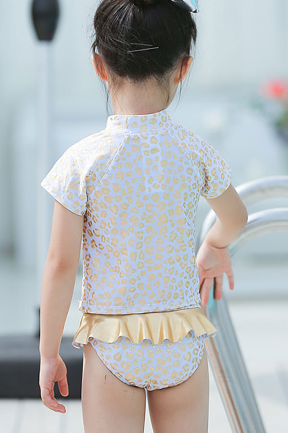 Toddler Girls Golden Cat Leopard Two Piece Pretty Swimsuit