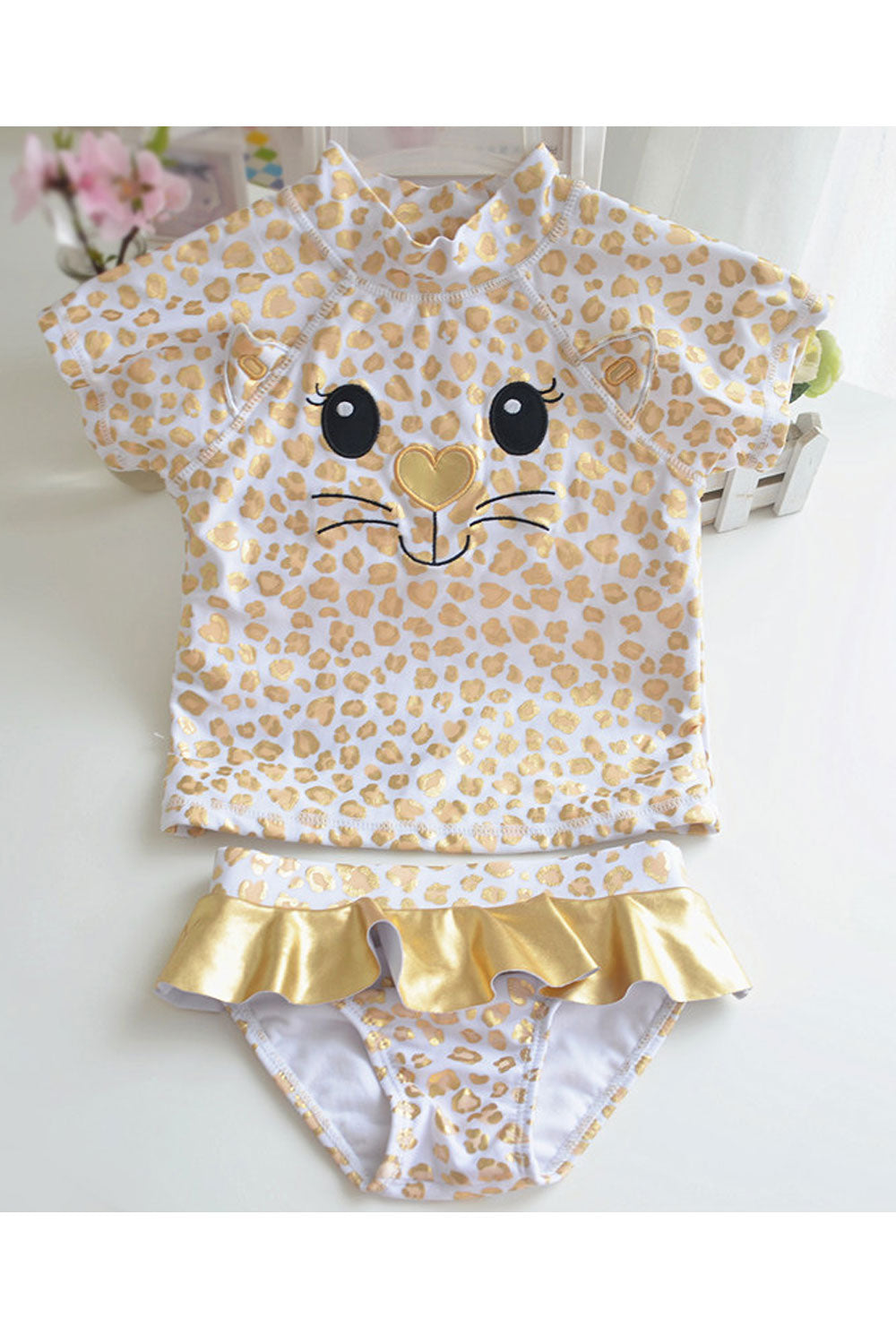 Toddler Girls Golden Cat Leopard Two Piece Pretty Swimsuit