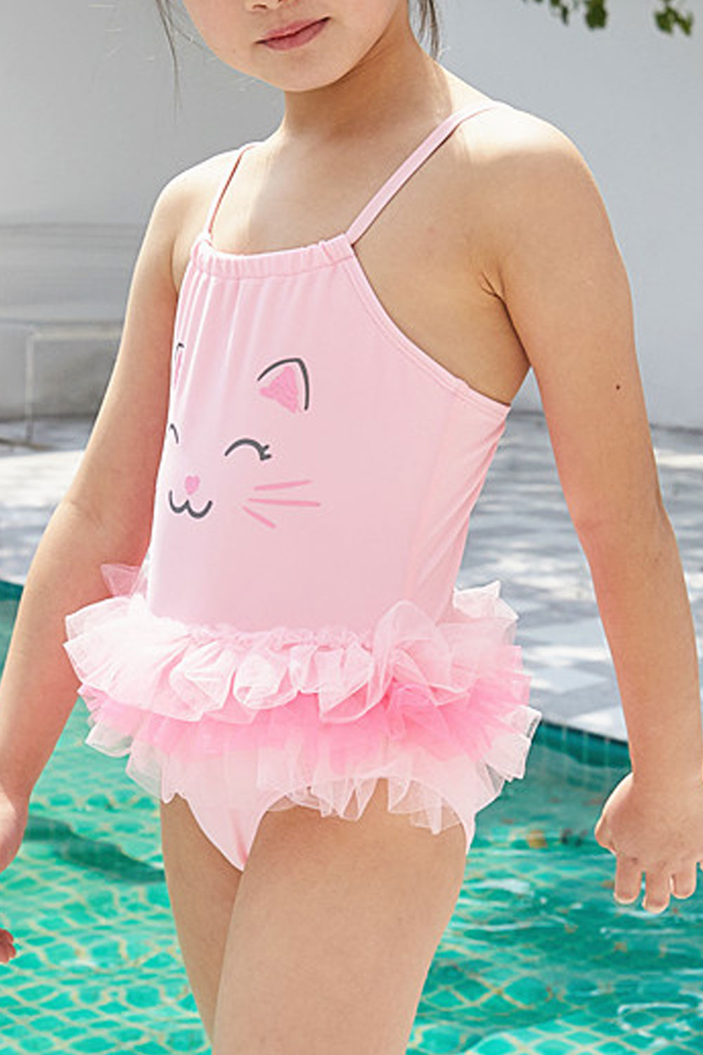 Baby Girls Cute One Piece Halter Neck Ruffles Mesh Swimwear