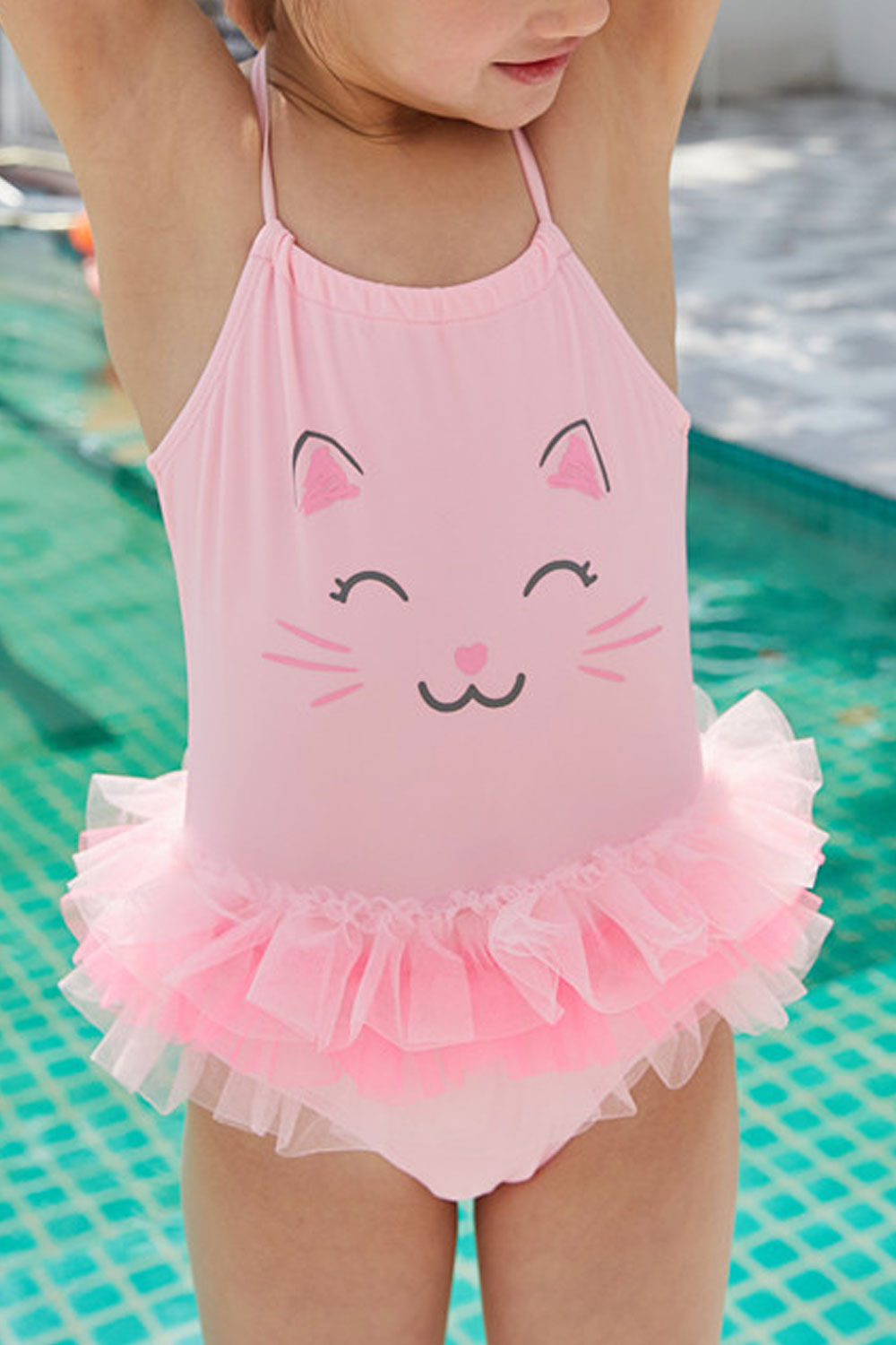 Baby Girls Cute One Piece Halter Neck Ruffles Mesh Swimwear