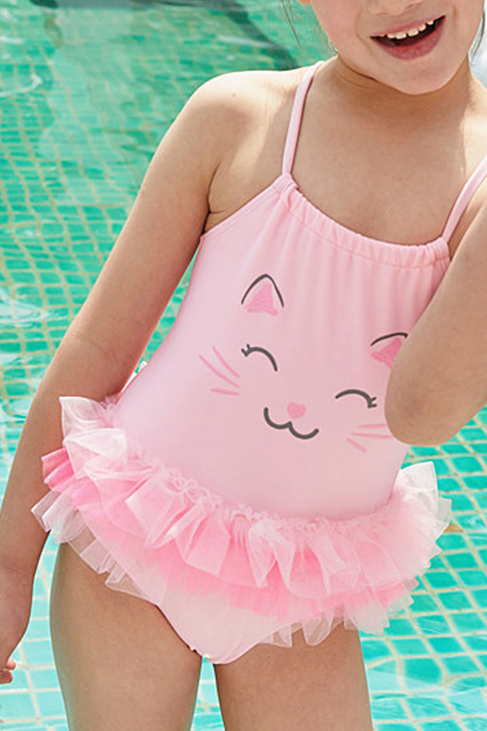 Baby Girls Cute One Piece Halter Neck Ruffles Mesh Swimwear