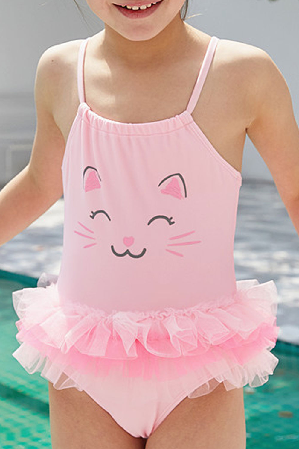 Baby Girls Cute One Piece Halter Neck Ruffles Mesh Swimwear