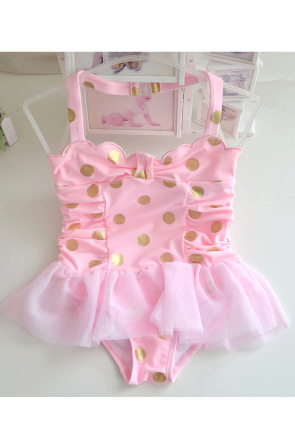Baby Girls Halter Neck Polka Dot One Piece Cute Swimwear