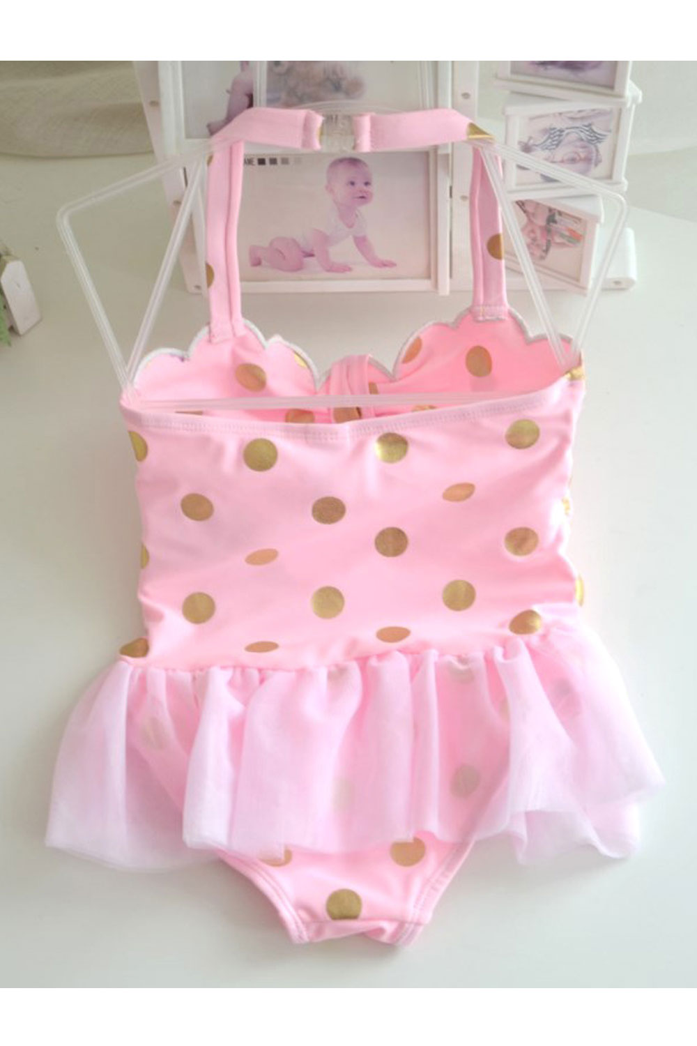 Baby Girls Halter Neck Polka Dot One Piece Cute Swimwear