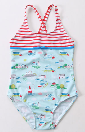 Baby Girls Cross Neck Striped Printed One Piece Swimwear