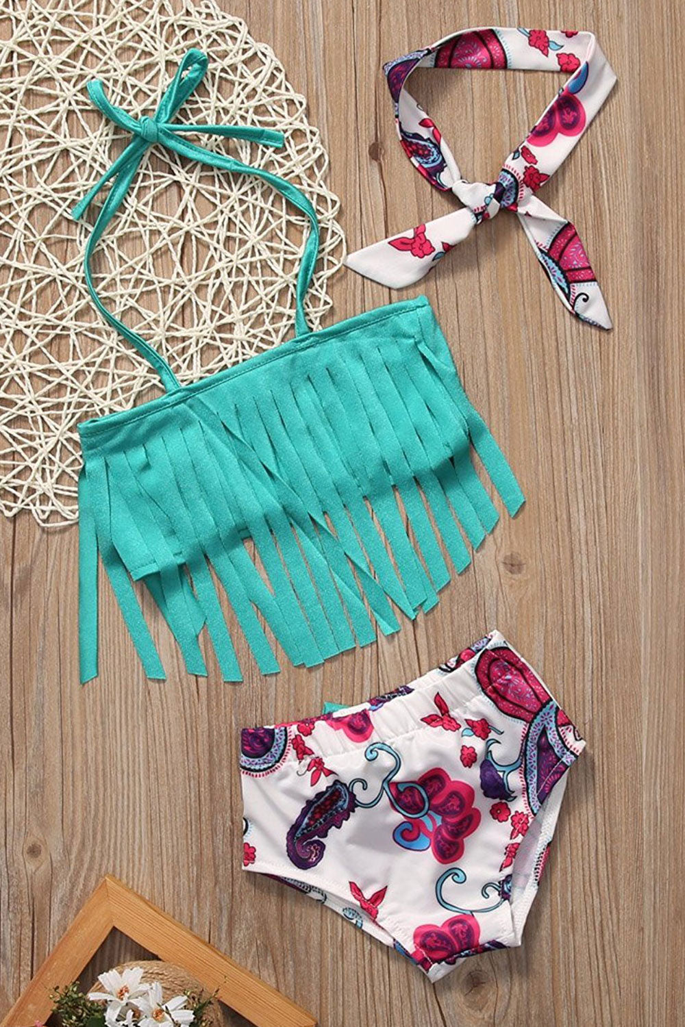 Toddler Baby Girls Stylish Strap Neck Tassel Swimsuit