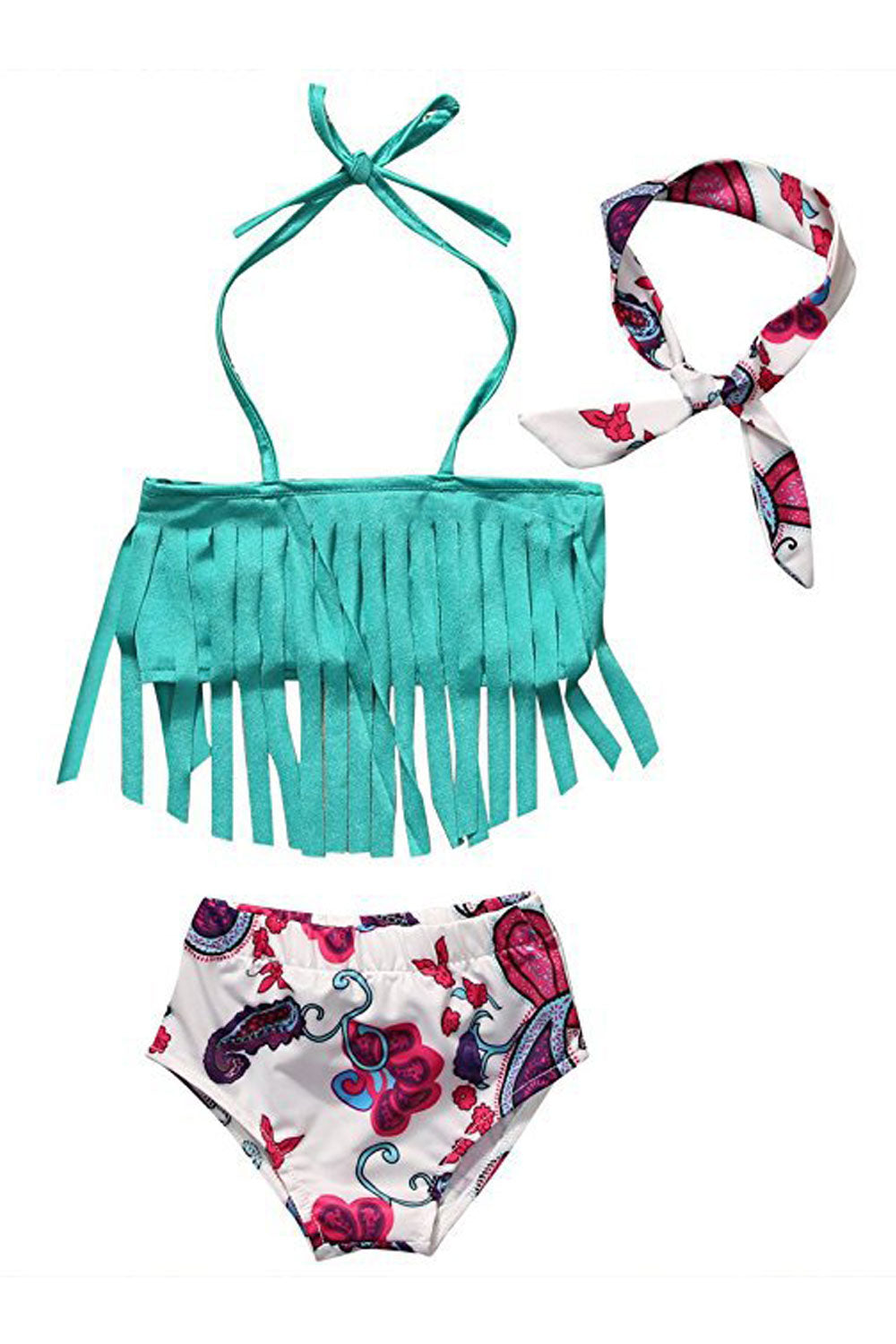 Toddler Baby Girls Stylish Strap Neck Tassel Swimsuit