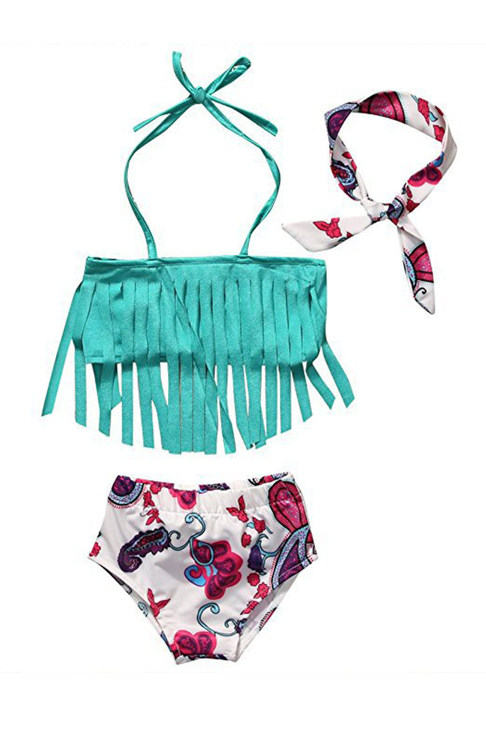 Toddler Baby Girls Stylish Strap Neck Tassel Swimsuit