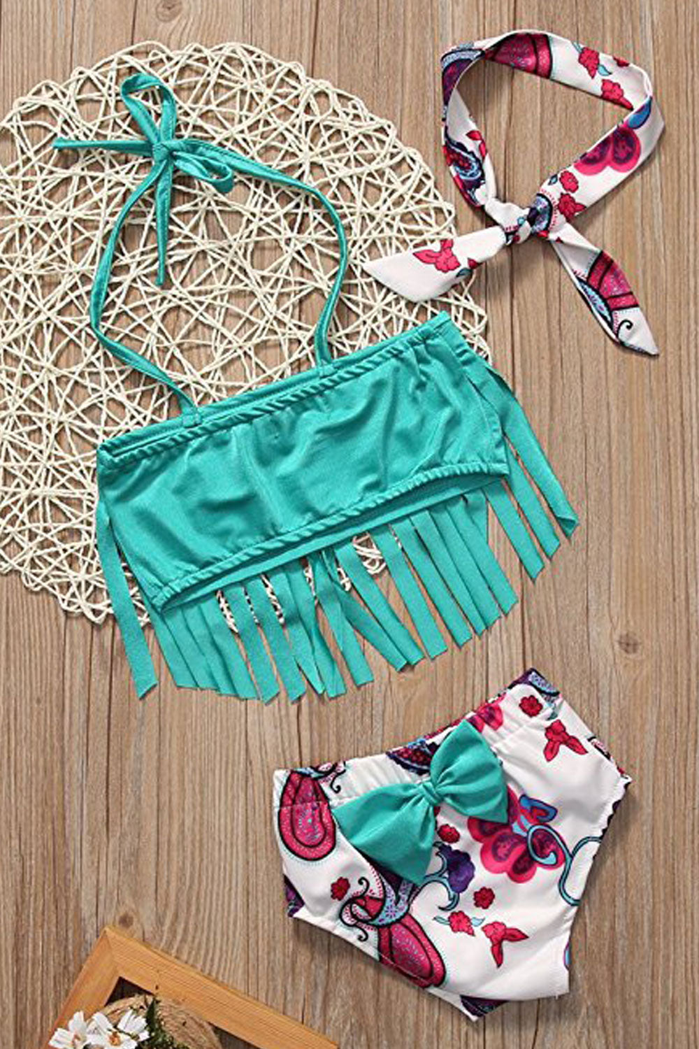 Toddler Baby Girls Stylish Strap Neck Tassel Swimsuit