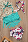 Toddler Baby Girls Stylish Strap Neck Tassel Swimsuit