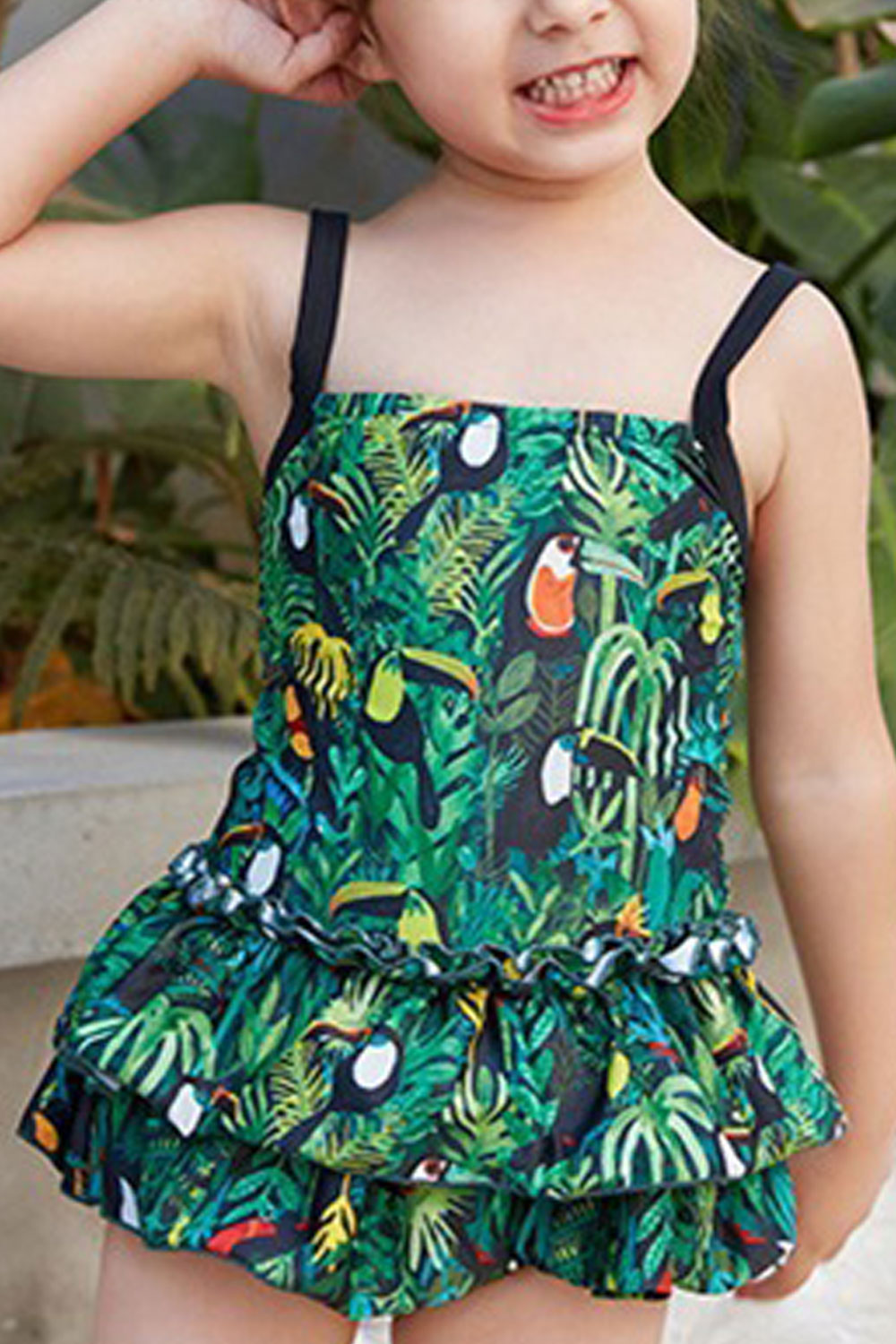 Baby Girls One Piece Backless Cartoon Flamingo Print Cute Swimwear