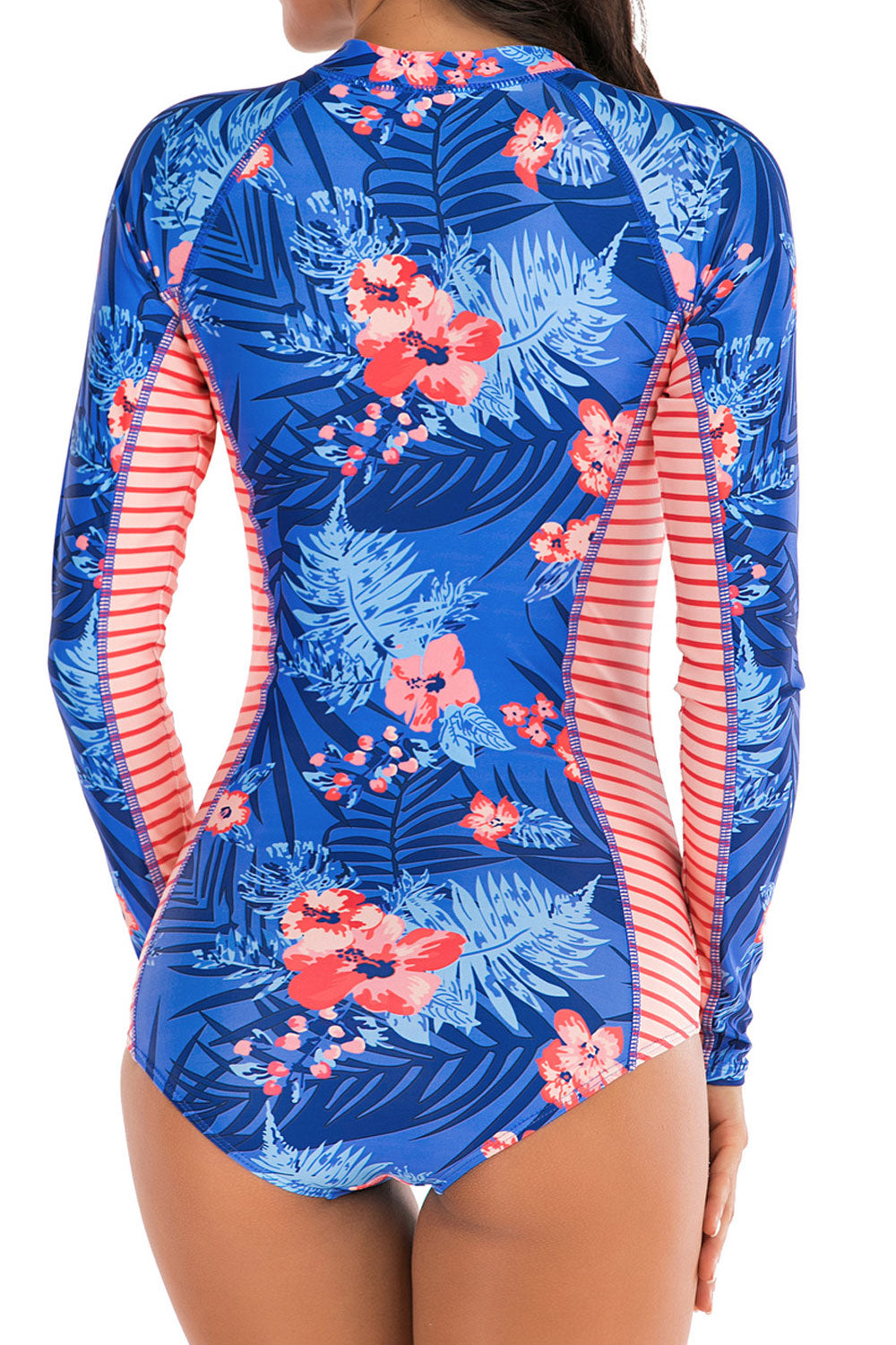 Women Beautiful Flower Print Zipper One Piece Swimwear
