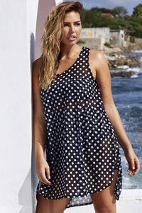 Women New Style Roudn neck Sleevelesss Printed Polka-dot Pattern Sexy Style Loose waist Mid-short Length Beach Cover up