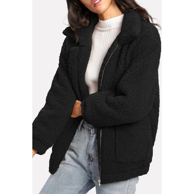 Women Fashionable Teddy Bear Dual Pocket Jacket