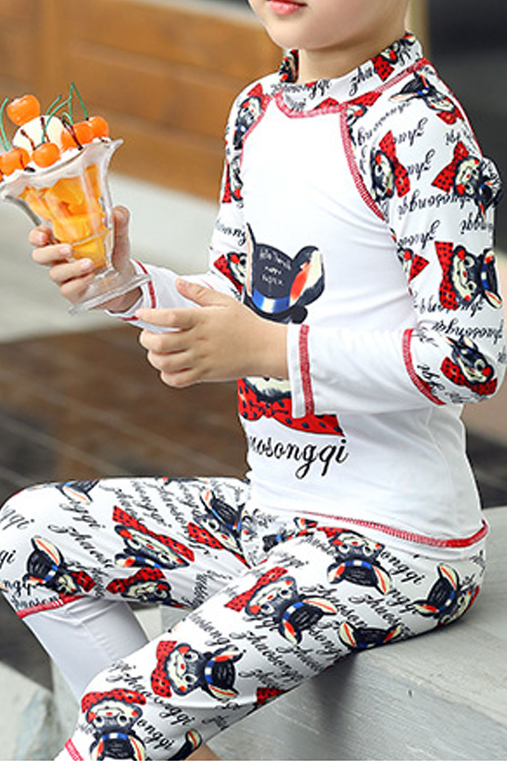 Baby Boys Printed Long Sleeve Elastic Waist Swimsuit Set
