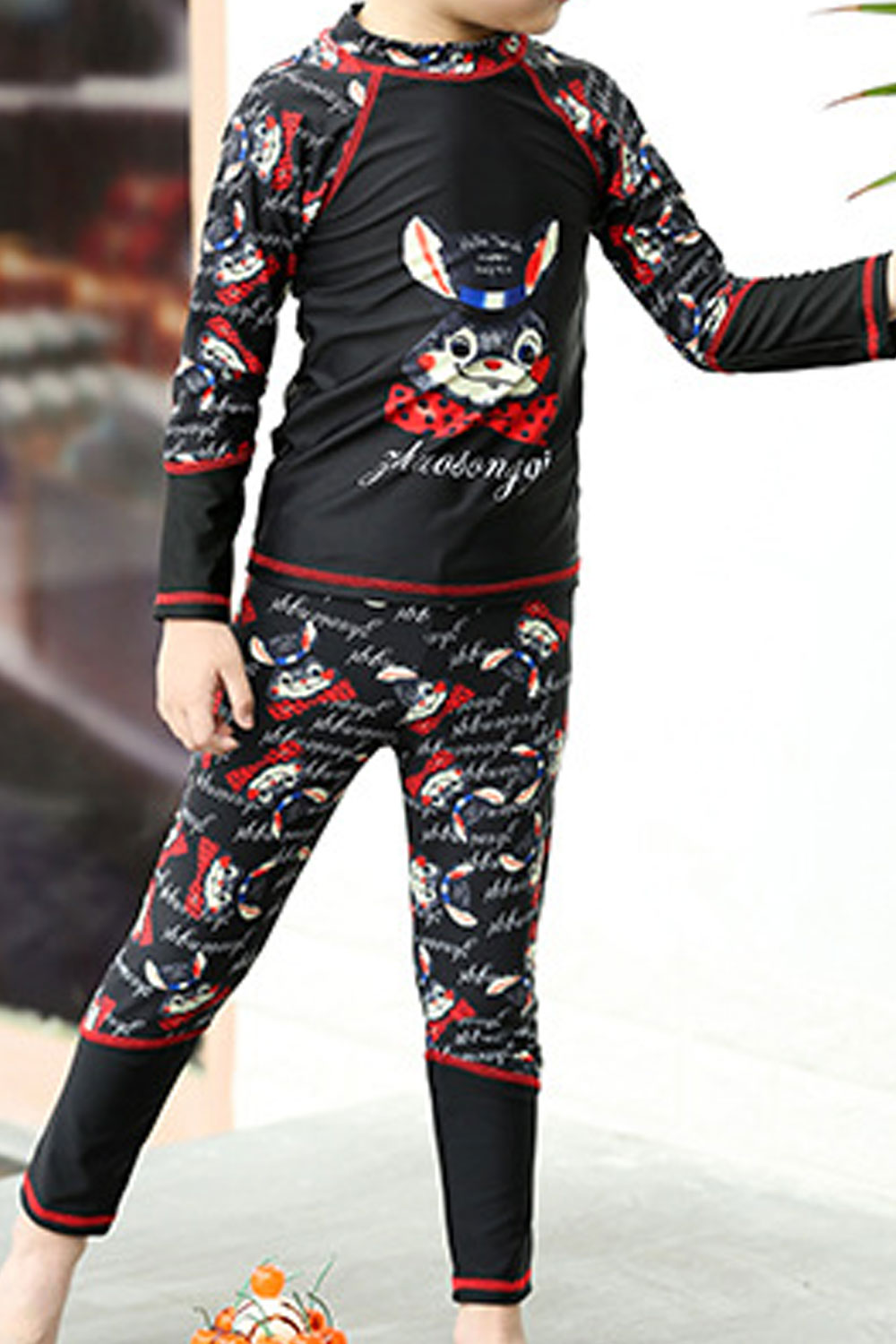 Baby Boys Printed Long Sleeve Elastic Waist Swimsuit Set