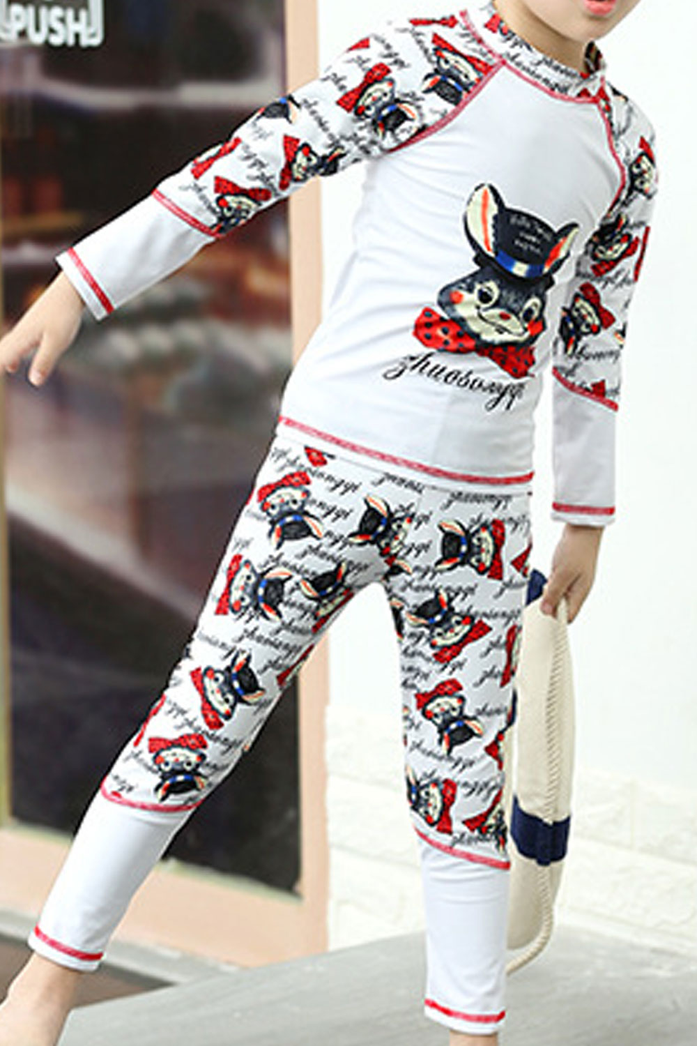 Baby Boys Printed Long Sleeve Elastic Waist Swimsuit Set