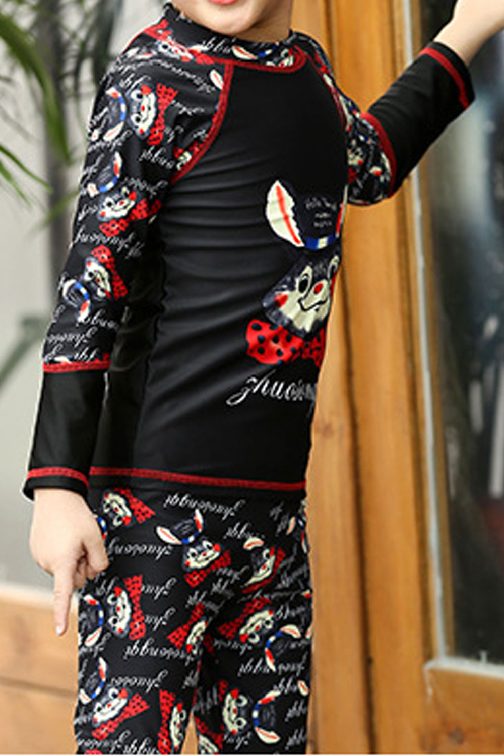 Baby Boys Printed Long Sleeve Elastic Waist Swimsuit Set