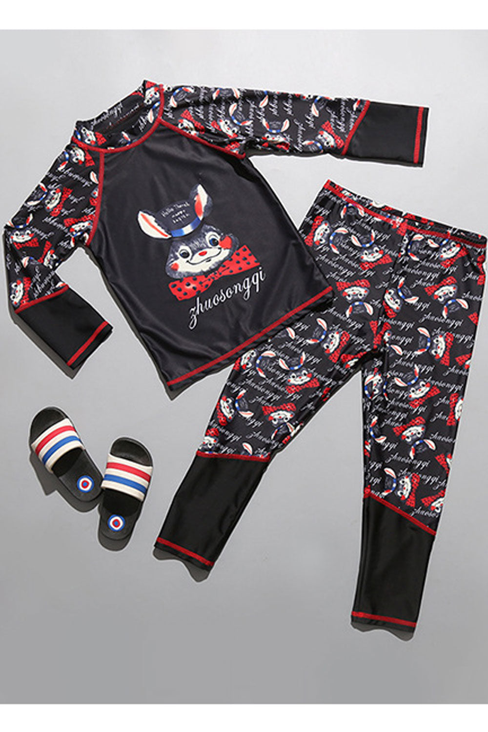 Baby Boys Printed Long Sleeve Elastic Waist Swimsuit Set