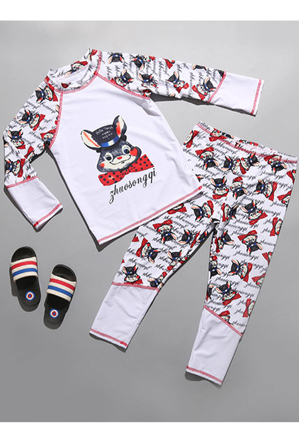 Baby Boys Printed Long Sleeve Elastic Waist Swimsuit Set