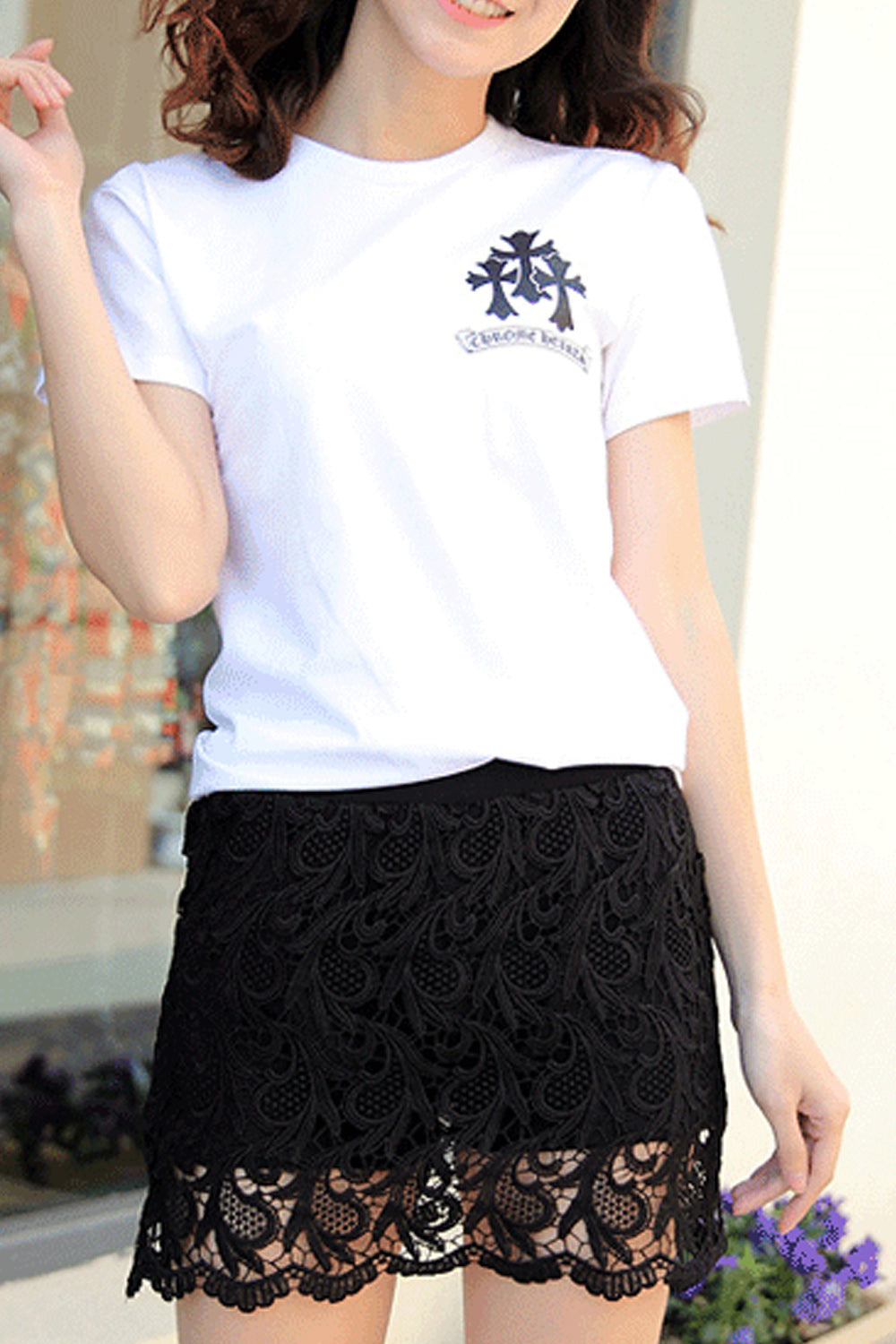 Women Fashion Flower Lace Body Fitted Skirt
