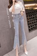 Women Irregular Raw Edges Stylish Jeans