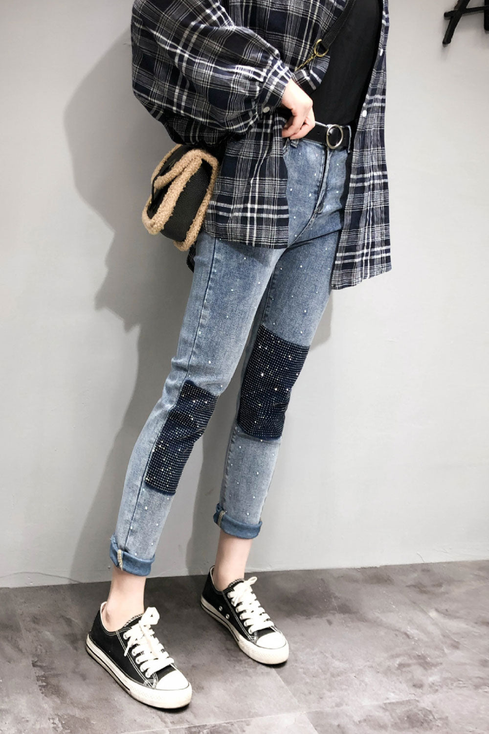 Women Two Colours Square Shape Jeans