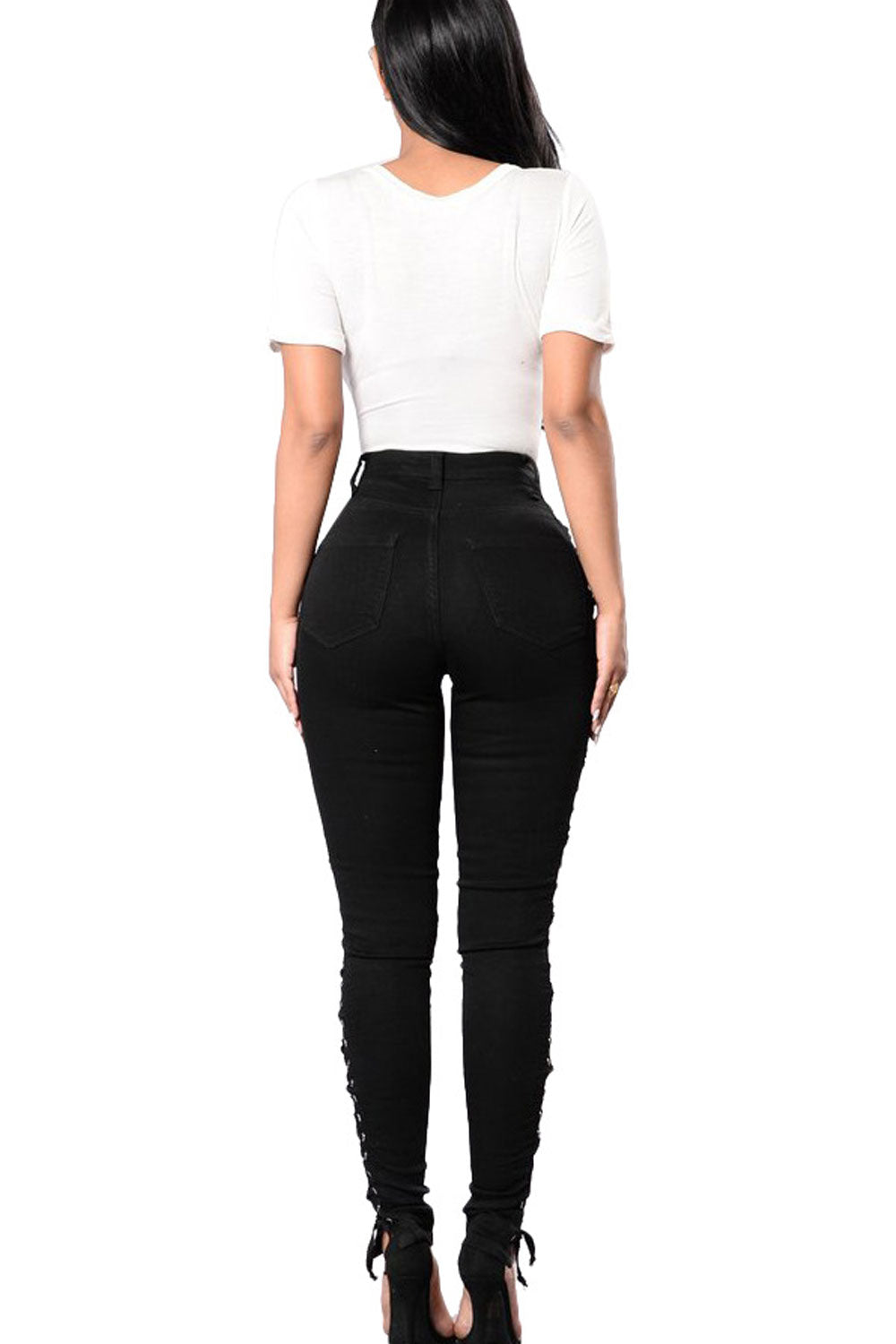 Women Cords Sides Holes Jeans