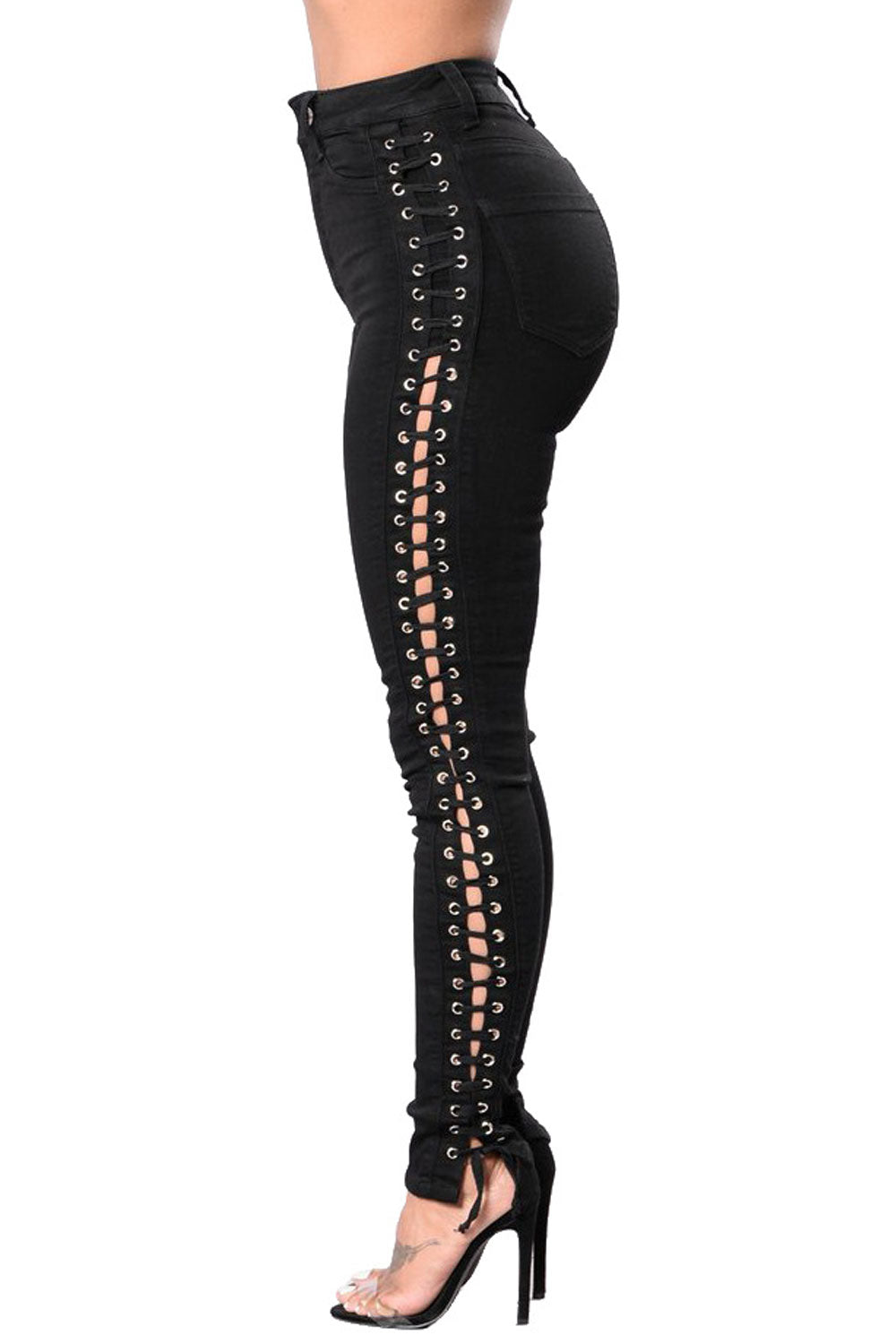 Women Cords Sides Holes Jeans