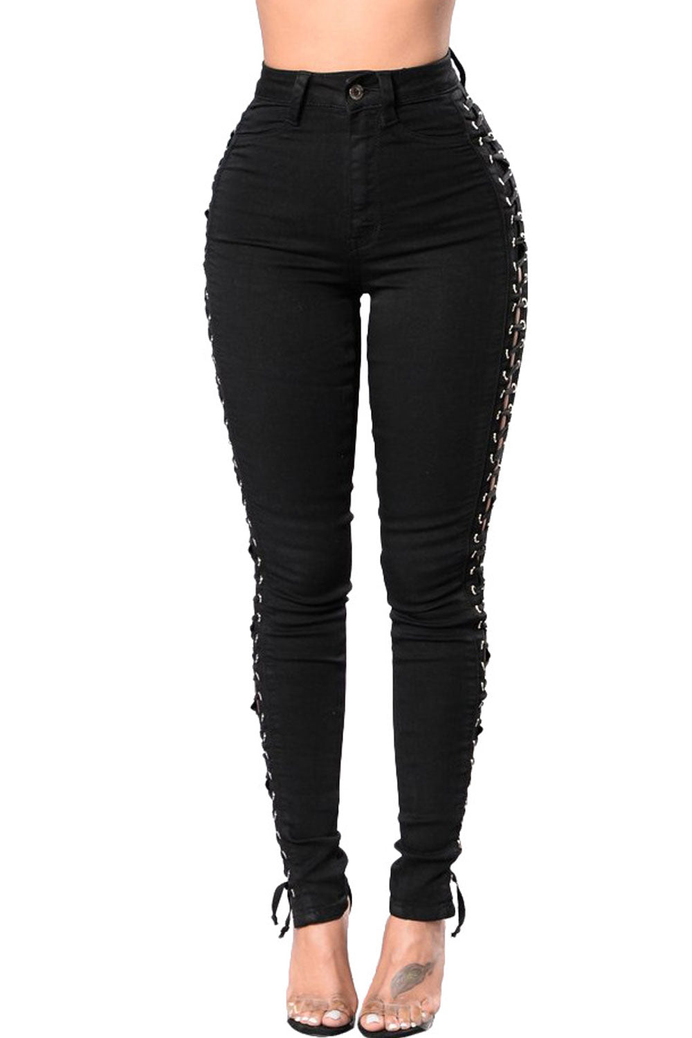 Women Cords Sides Holes Jeans