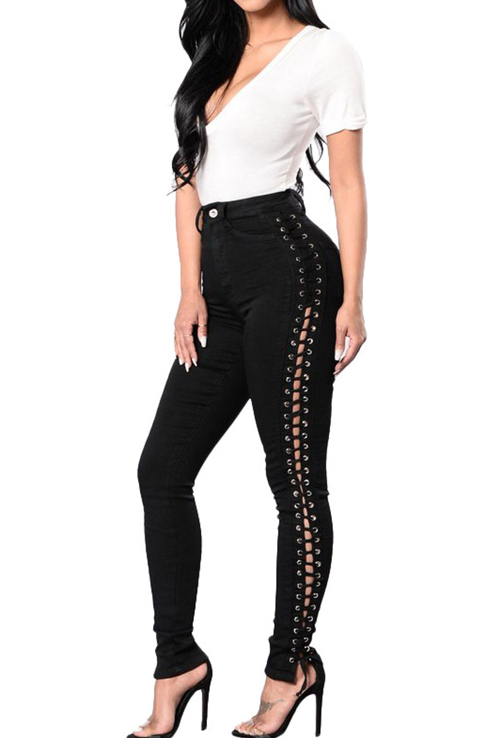 Women Cords Sides Holes Jeans