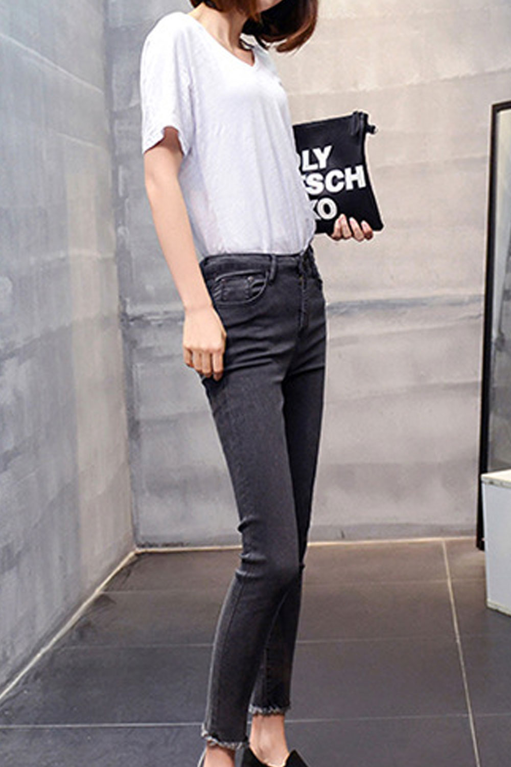 Women Two Cut Holes Casual Jeans