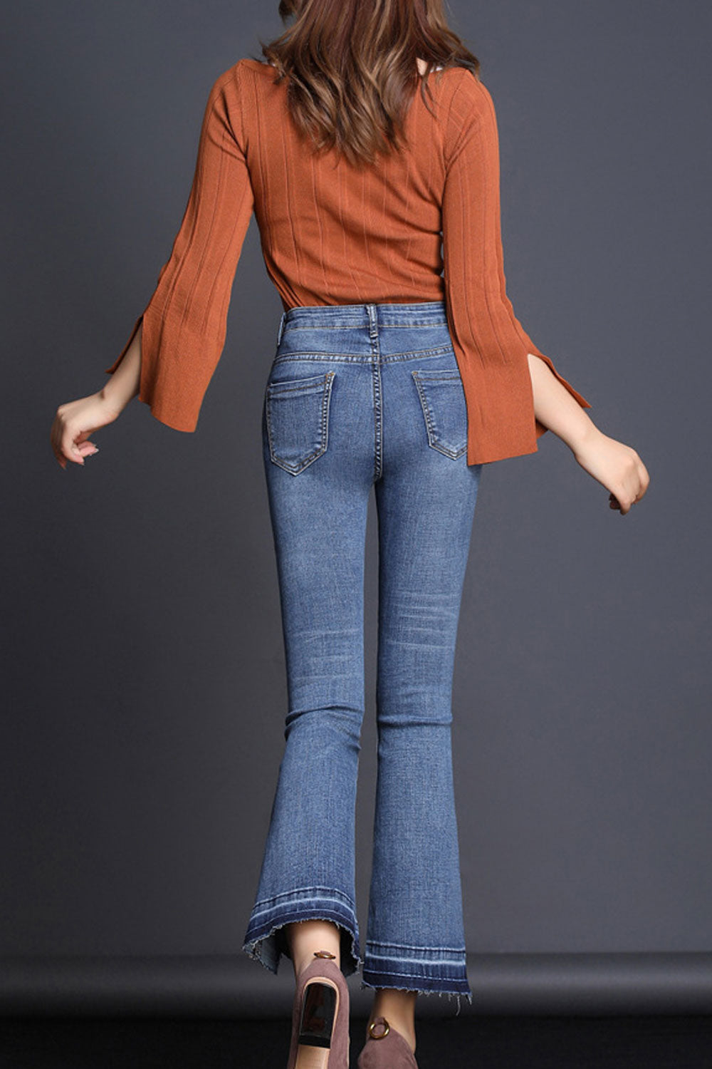 Women Bell Ends Zipper Attached Jeans