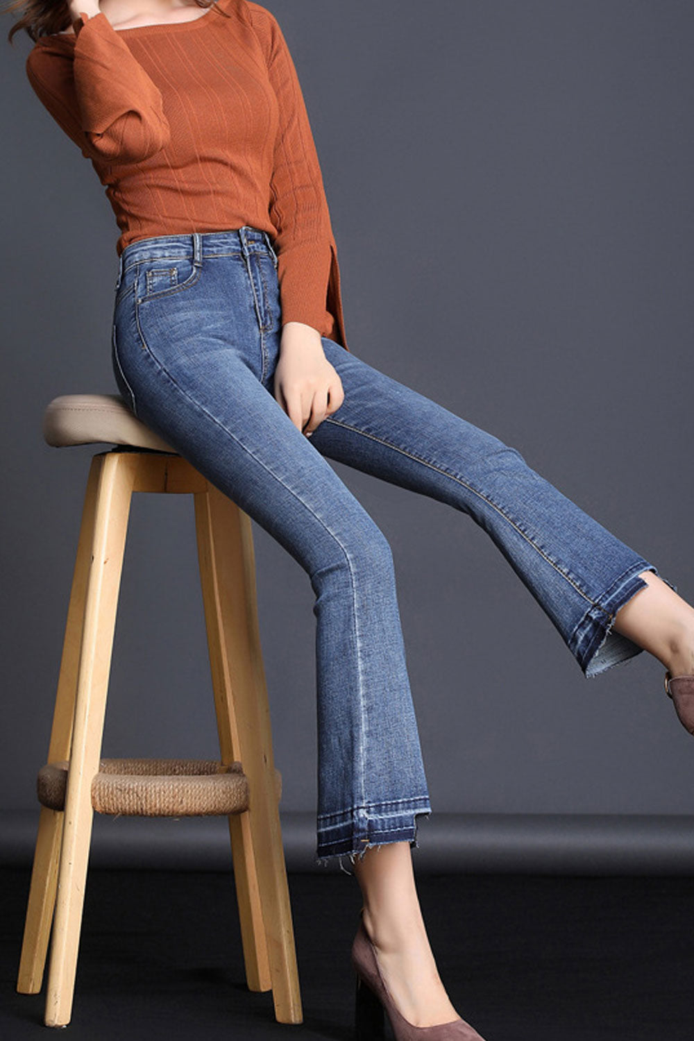 Women Bell Ends Zipper Attached Jeans