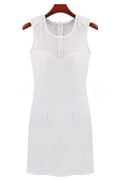 Women's Round Neck Lace Back Zipper Dress White