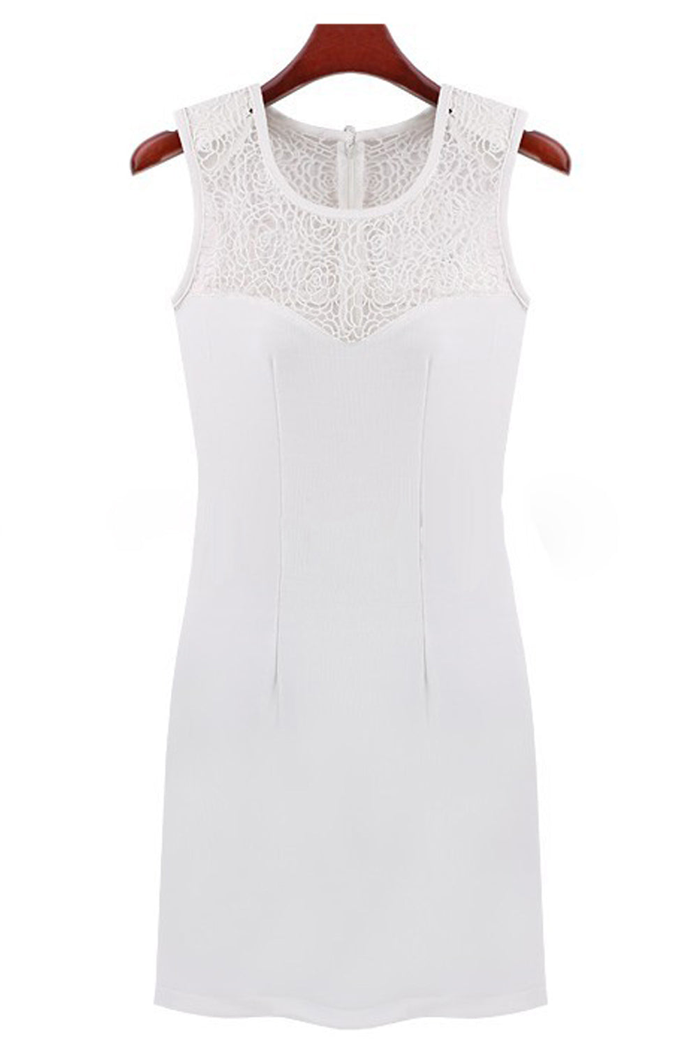 Women's Round Neck Lace Back Zipper Dress White