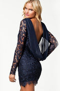 Womens Lace Stiched Bodycon Long Sleeves Dress