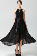 Women Chiffon Sleeveless Long Prom Dress Black