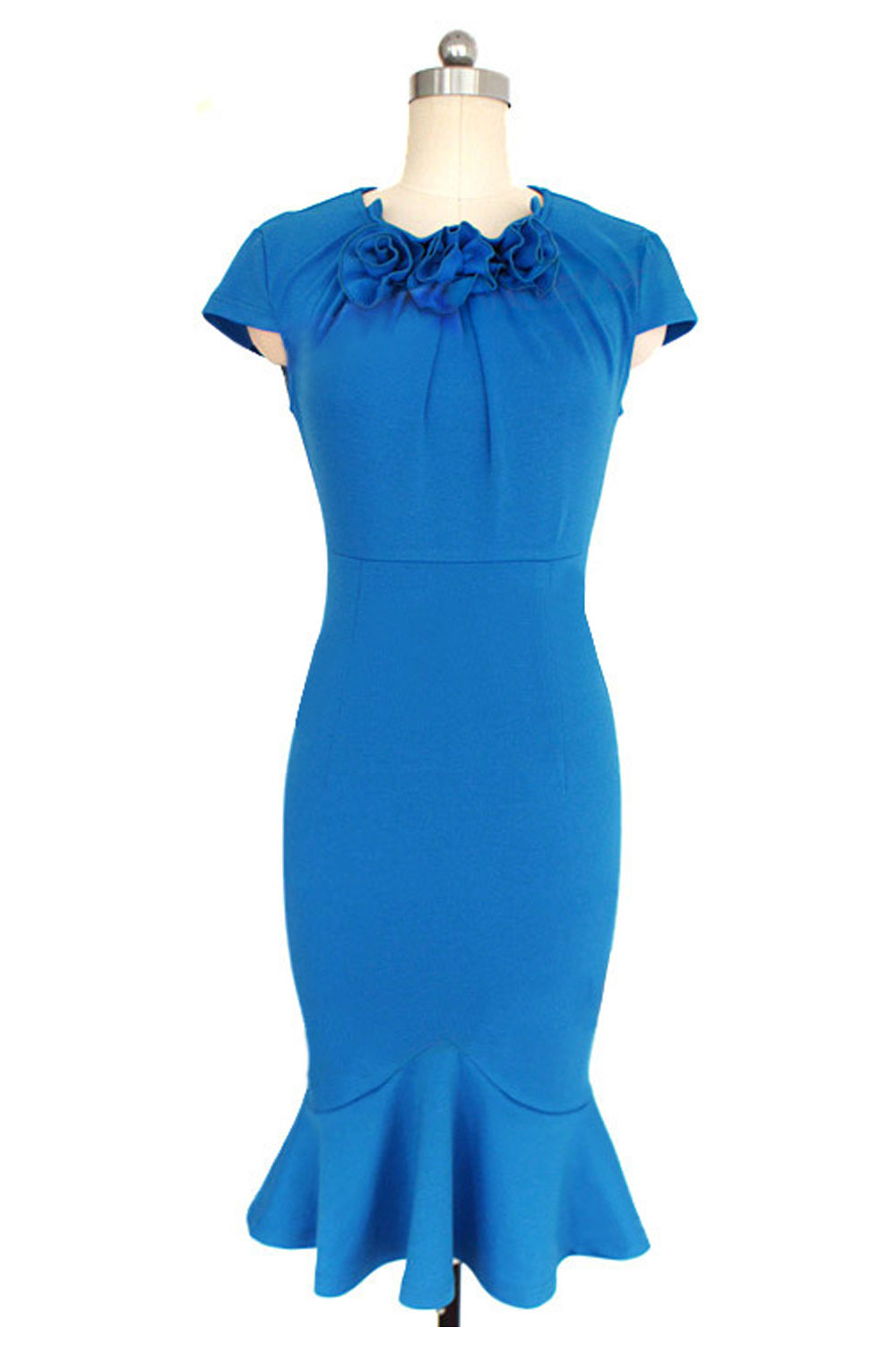 Women Floral Neck Short Sleeve Dress
