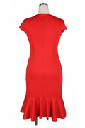 Women's Flower Decorated Neck Short Sleeves Dress