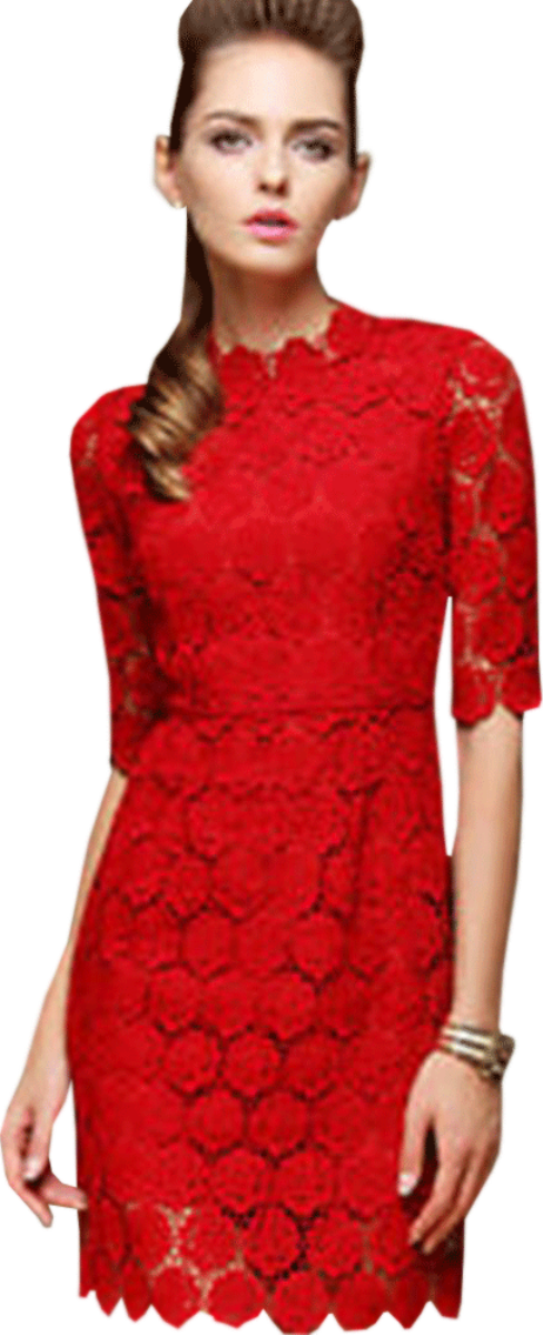 Women's Thick Lace Decorated Evening Dress Red