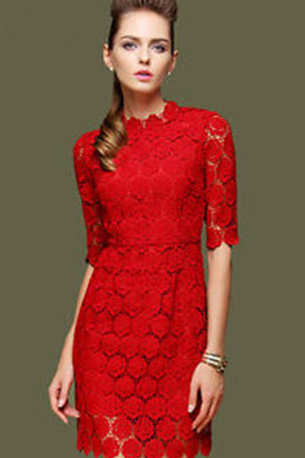 Women's Thick Lace Decorated Evening Dress Red