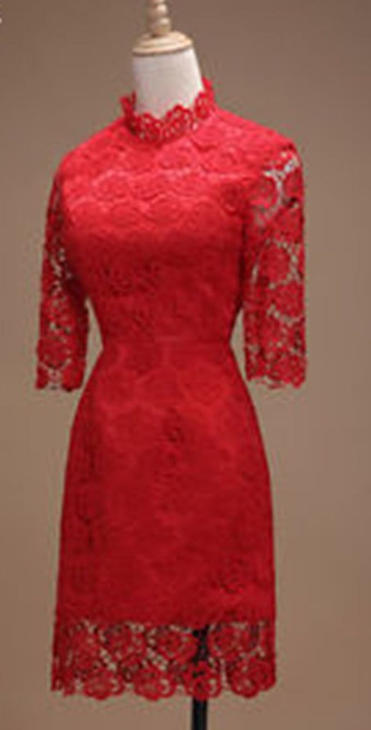 Women's Thick Lace Decorated Evening Dress Red
